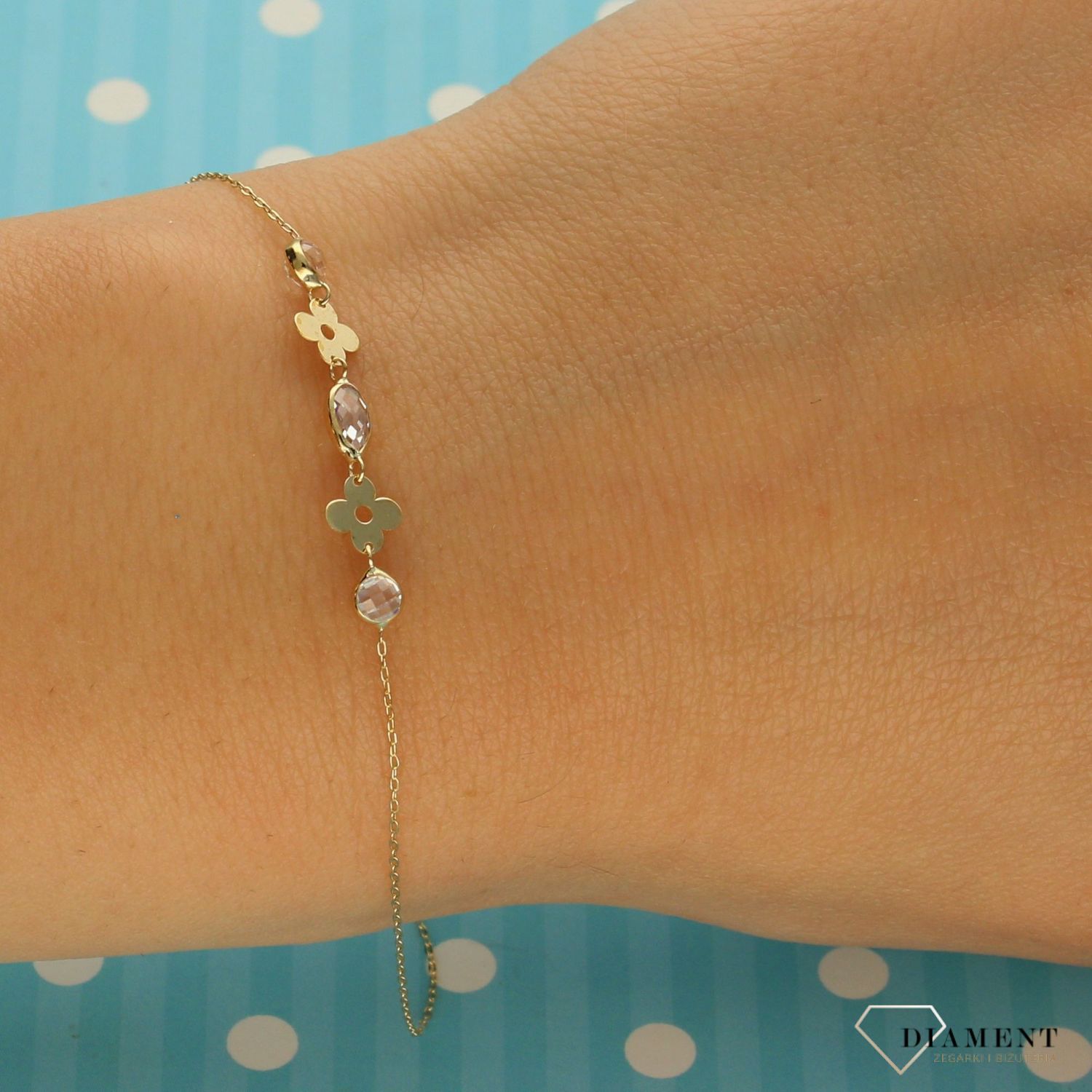 Bransoletka złota kwiatki cyrkonie BR 5178 ✓Złote Bransoletki Damskie w Sklepie z Biżuterią zegarki-diament.pl✓.jpg